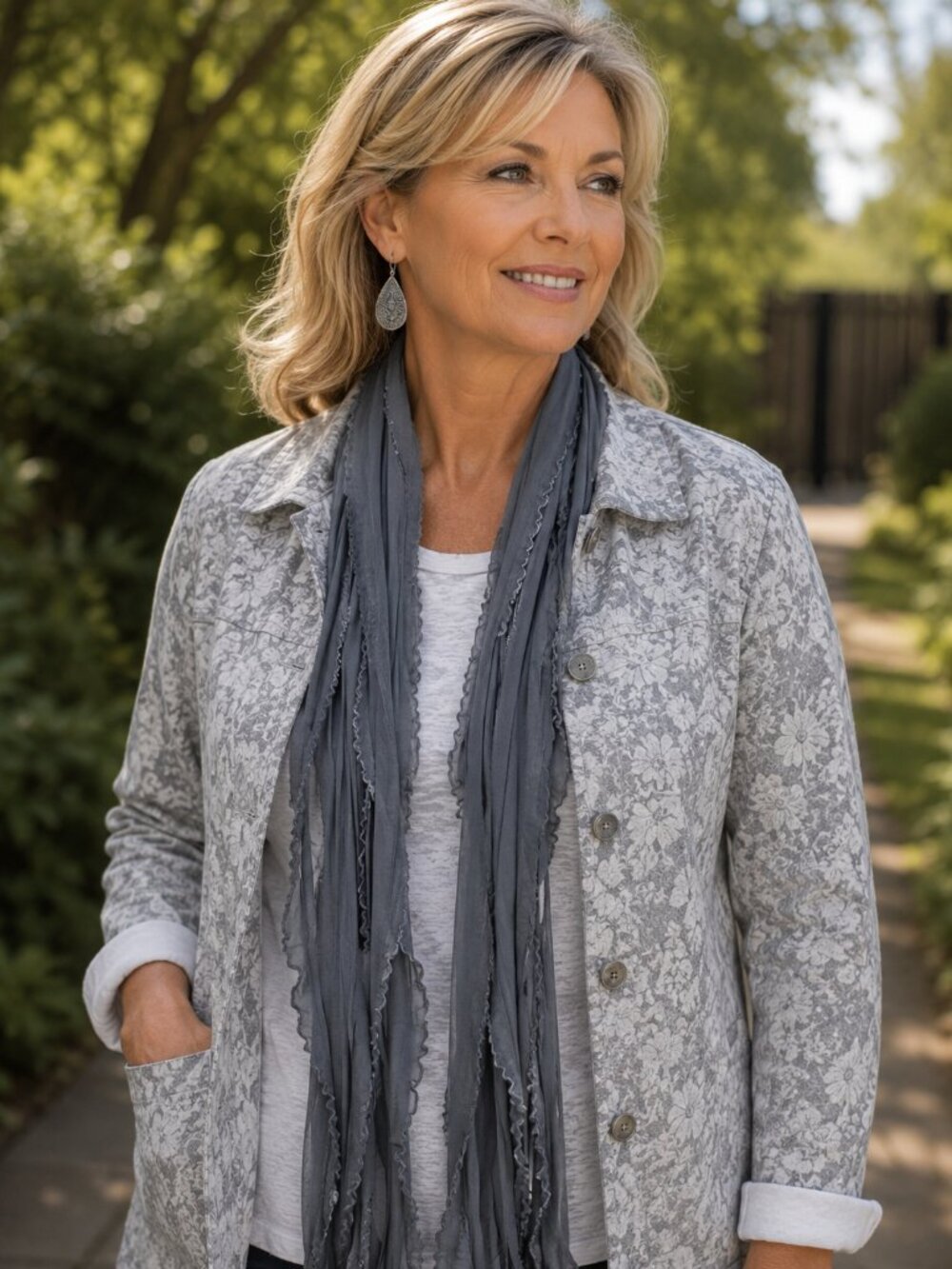 Gray Silver Edge Flutter Scarf Lightweight Women Accessory